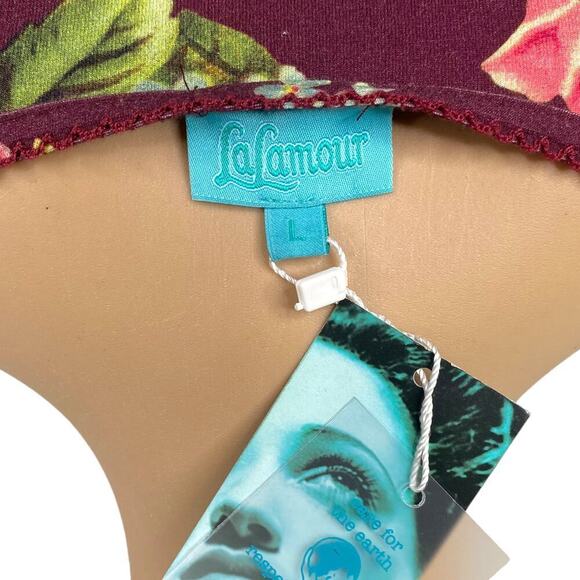 NWT LaLamour 90s Style Purple Floral Cottagecore Faux Wrap Dress SZ L - Picture 7 of 7